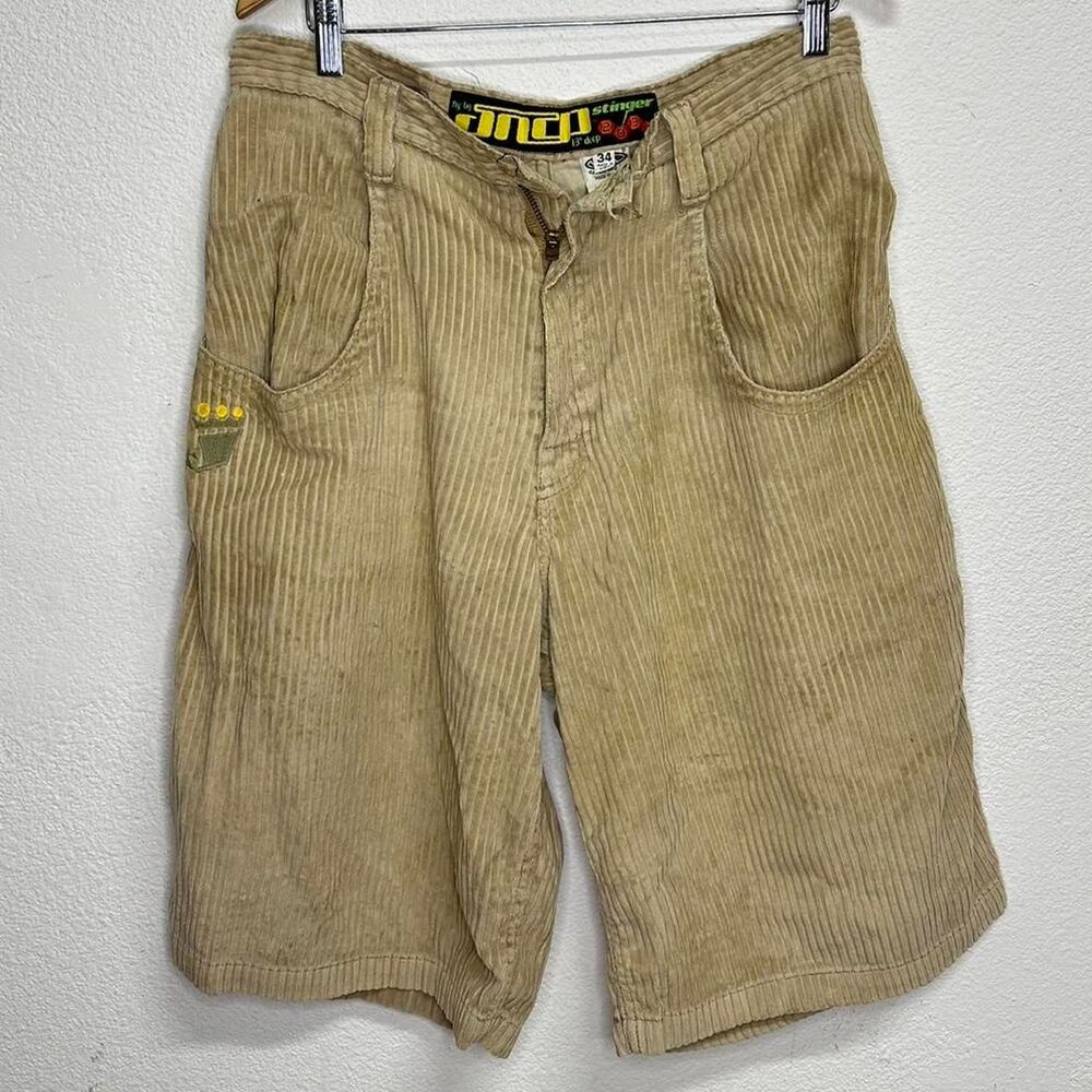 Jnco Men's Tan and Cream Shorts broken button
